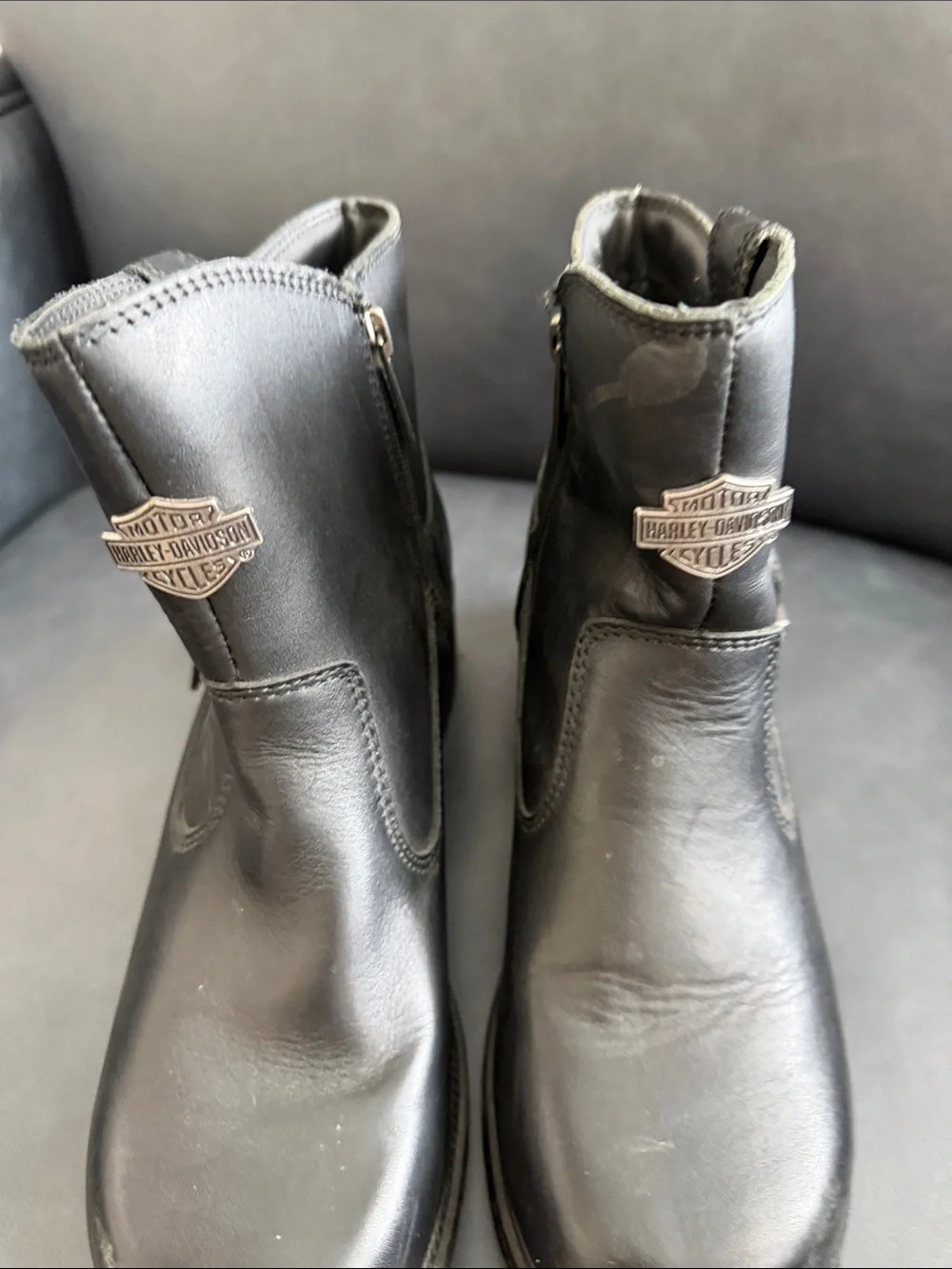 Harley-Davidson Black Leather Short Biker Boots with Shield Emblem
